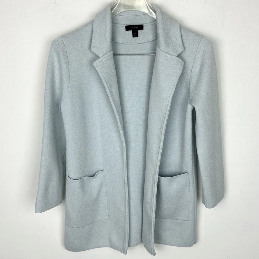 J Crew Sophie Open Front Blazer Womens Pastel Blue Cotton Wool Knit